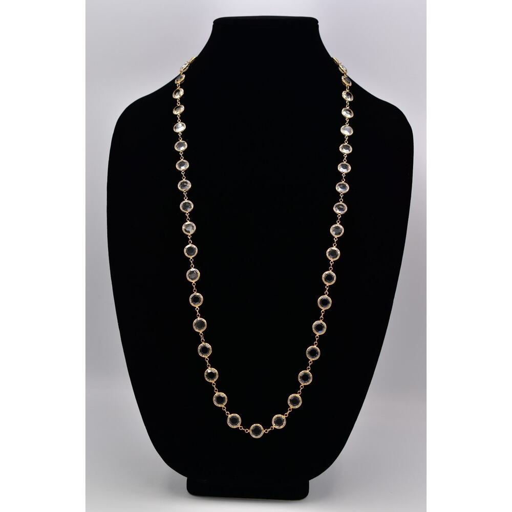 Swarovski Vintage Crystal Necklace Open Bezel Clear Gold Chain Swan Signed BinM